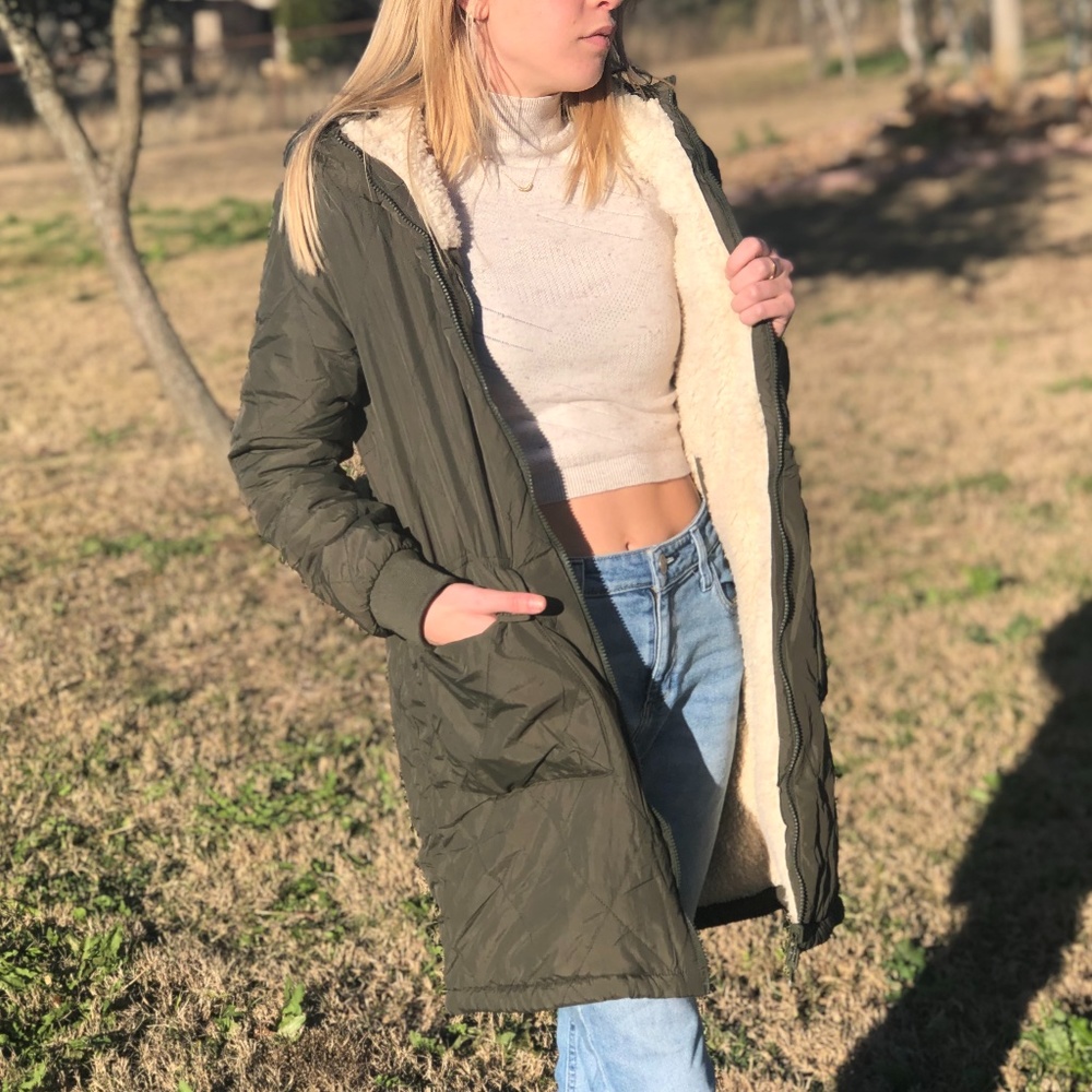 Last 1! NWT Quilted and Faux Shearling Reversible Coat